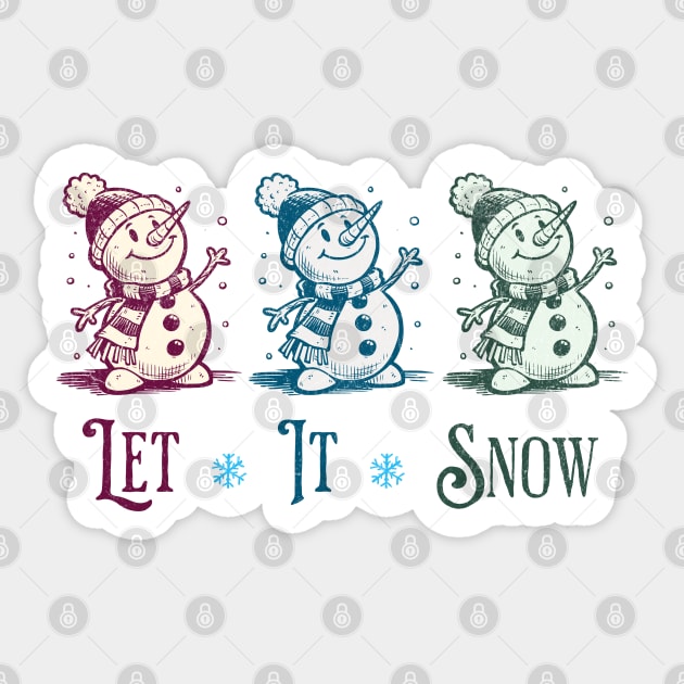 Cute Let It Snow Retro Snowman Winter Cartoon Art Sticker by Yesteeyear